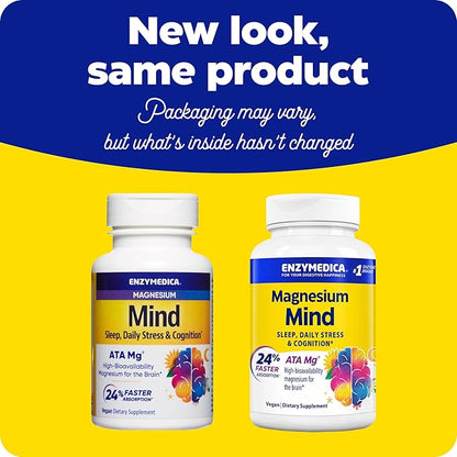 Enzymedica, Magnesium Mind with ATA Mg, 24% Faster Absorption, High-Bioavailability Magnesium for Sleep, Stress & Cognition, 60 Count