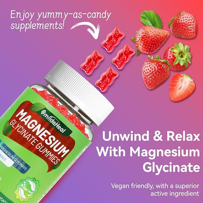 Magnesium Glycinate Gummies 600mg for Women & Men, with Magnesium L-Threonate 300mg, CoQ10 and Black Pepper, Vegan (60 Count)