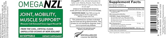 Original Omega-3 Joint Support Supplement, Best Natural Muscle Relief, Green Lipped Mussel Oil, 60 Softgels, No Fishy Aftertaste
