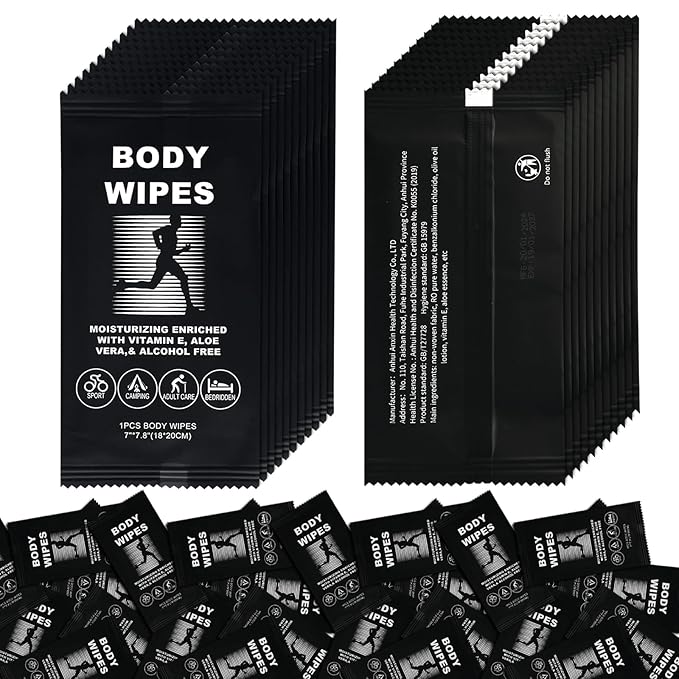 Body Wipes for Women and Men Individually Wrapped Face and Body Wipes, Bath Wipes for Adults No Rinse Personal Cleansing Wipes Travel, Bulk Deodorant for Homeless Shower Wipes for Camping Hiking (50)
