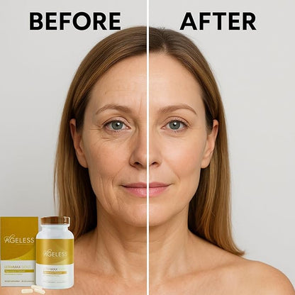 AGELESS™: UltraMAX Gold™ Capsules, HGH Anti-Aging Supplement for Women, Slows Cellular Aging, Supports Immune Health, Smoother Skin Tone and Restorative Sleep, Weight Management, 90 Capsules
