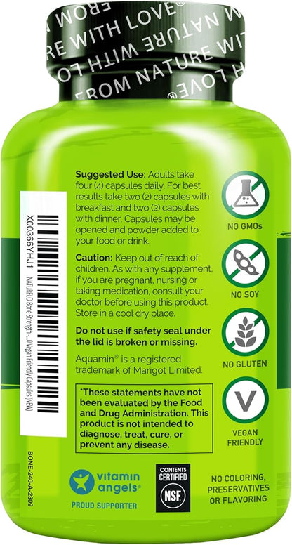 NATURELO Calcium Supplement - with Vitamin C, Vitamin D3, K2, and Calcium Magnesium Zinc for Bone Strength with Calcium 600mg - Plant-Based, 240 Vegetarian Capsules, Non-GMO, Soy & Gluten-Free