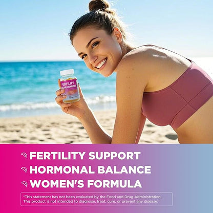 Fertility Gummies for Women to Get Pregnant Fast, Folic Acid Conception Gummies to Boost Fertility for Her, 60 Count Fertility Vitamin Gummy Support Hormone Balance, Ovulation & Period Cycle
