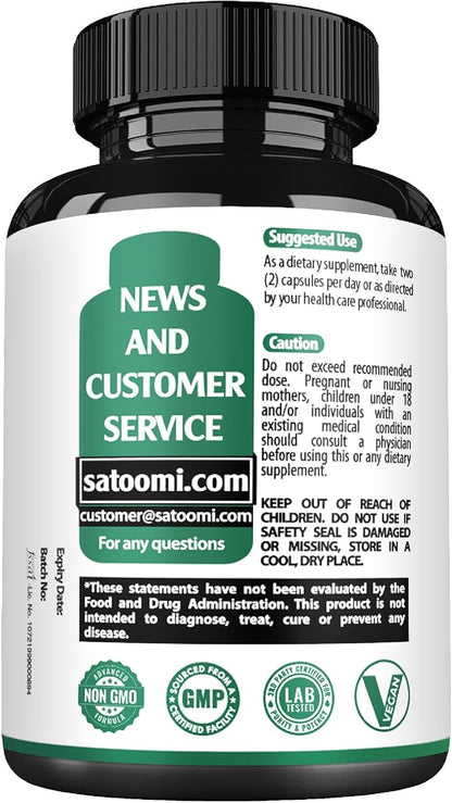 Satoomi 8in1 Cortisol Manager with Magnesium Glycinate, Ashwagandha, Rhodiola Rosea, Lions Mane & More - Cortisol Reducer Supplement Men & Women - 60 Capsules