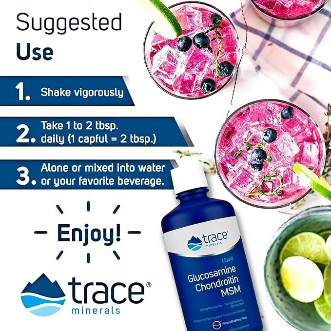 Trace Minerals Liquid Glucosamine Chondroitin MSM | Complete Dietary Supplement for Active Lifestyle | Supports Joints, Cartilage & Mobility | Natural Blueberry Flavor | 32 Servings, 32 fl oz