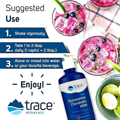 Trace Minerals Liquid Glucosamine Chondroitin MSM | Complete Dietary Supplement for Active Lifestyle | Supports Joints, Cartilage & Mobility | Natural Blueberry Flavor | 32 Servings, 32 fl oz