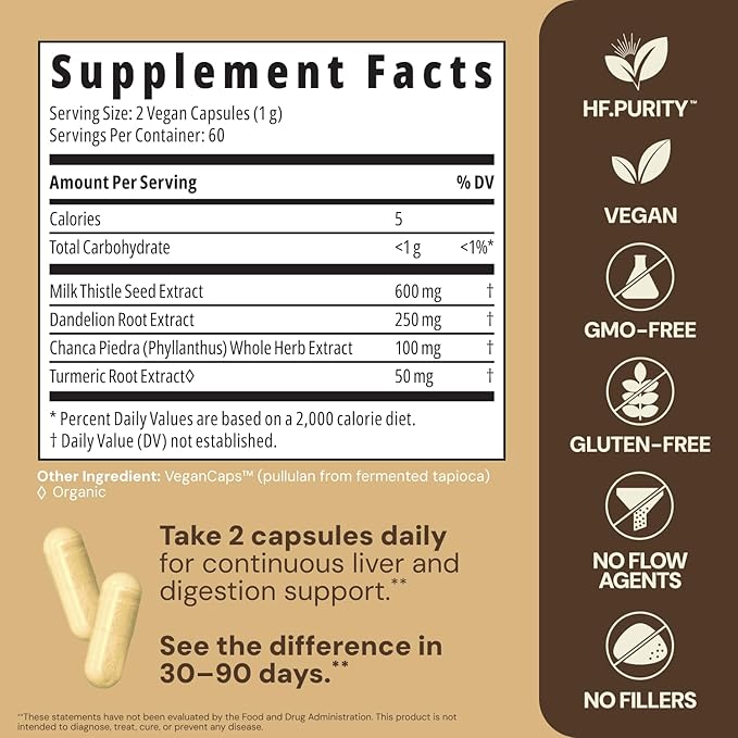 HealthForce SuperFoods Liver Rescue - Natural Liver Cleanse - with Milk Thistle & Dandelion Root - Gluten-Free & Vegan - 120 Capsules
