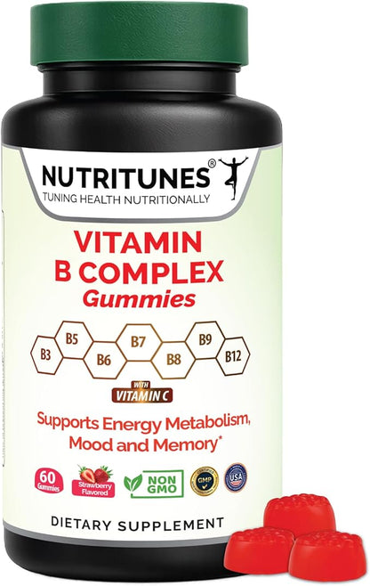 Vitamin B Complex Gummies–High Potency B Complex Vitamins Gummies with Methyl B12, Folate, Biotin & Vitamin C – Non-GMO, Vegan, Gluten-Free – 60 Gummies – Made in USA