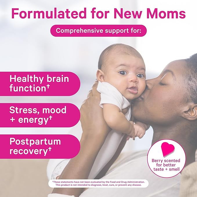 Pink Stork Total Postnatal Vitamins for Women | Vegan DHA, Iron, Folate, B12 | Postpartum Recovery Essentials | Lactation Support for Breastfeeding Moms | Third-Party Tested - 60 Capsules, Berry