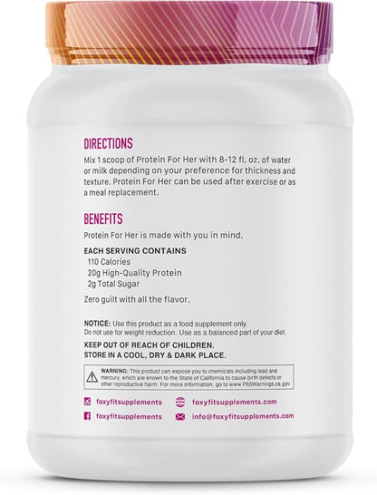 FoxyFit Protein for Her, Double Chocolate Whey Protein Powder with CLA and Biotin for a Healthy Glow (1.85 lbs)