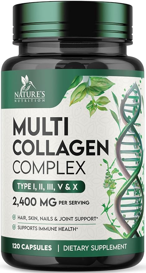 Multi Collagen 2400mg Per Serving - Advanced Formula Types I, II, III, V, X - Hydrolyzed Multi Collagen Pills - Collagen Peptides Supplement for Women & Men - Hair, Skin, & Nail Support - 120 Capsules