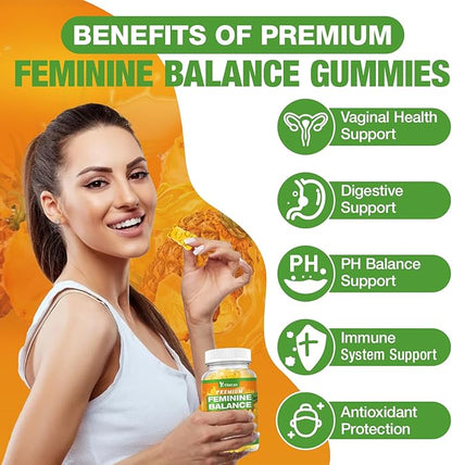 2 Pack Premium Feminine Balance Gummies for Women, Pineapple Gummies for Women Ph Balance & Vaginal Health, Immune Support, Vegan, Gluten-Free, Pineapple Flavor, 120 Count