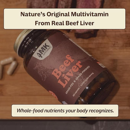 MK Supplements Grass Fed Beef Liver Supplement, Supports Energy Production, Detoxification, Digestion, Immunity and Full Body Wellness, Non-GMO, Freeze Dried, 30 Servings (3,000 mg Each)