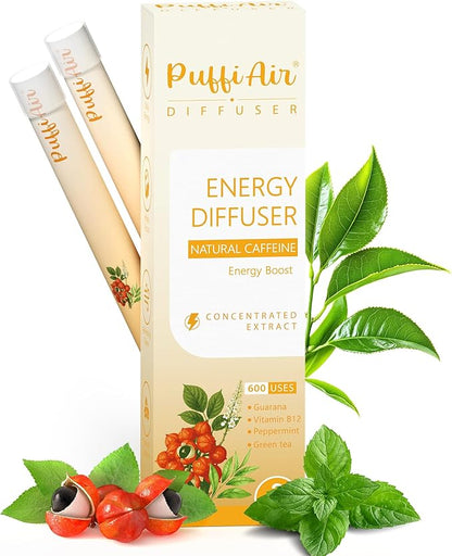 Herbal Diffuser Pen, Energy Diffuser with Guarana, Green Tea Extract, VB12, Peppermint & Menthol for Energy Boost, All Natural Swap - 600 Uses, 2 Diffusers, 1 Pack