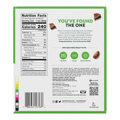 ONE Protein Bars, Chocolate Almond Bliss, Gluten Free with 20g Protein and 1g Sugar, Pantry Staples, 2.12 oz (12 Pack), Packaging May Vary
