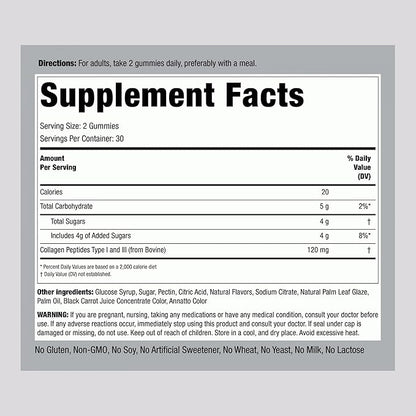 Piping Rock Collagen Gummies | 60 Count | Collagen Peptides Type 1 and 3 | Strawberry Flavor | Bovine Supplement | Non-GMO, Gluten Free