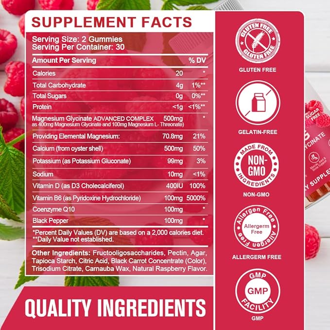 Magnesium Glycinate Gummies 400 mg with 100 mg Composite magnesium - Chelated Magnesium Potassium Supplement with Vitamin D, B6 Supports Calm, Sleep, Memory & Muscle Cramps,Sugar Free - 120 Gummies
