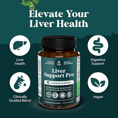 Pro Liver Support Supplement - 2X More Effective than Milk Thistle - Advanced Liver Health Supplement With Clinically Tested 4’Liver Cleanse Detox & Repair Support - 60 Count (Pack of 1)