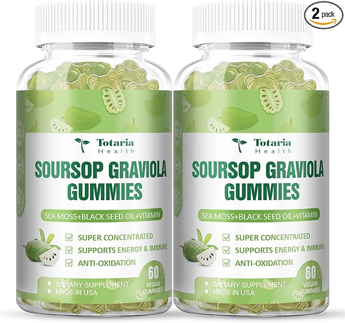 Totaria (2 Packs) Sugar Free Soursop Oil Graviola Sea Moss Gummies - Support Digestive Sleep Skin Health, Immunity & Antioxidant - Guanabana Fruit with Sea Moss, 150mg Black Seed Oil Non-GMO Vegan