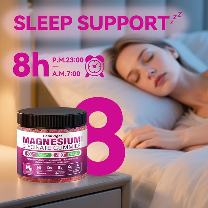 5 IN 1 Magnesium Glycinate Gummies,1400mg Magnesium Complex with Glycinate, L-Threonate, Vitamin B6, CoQ10 & Black Pepper, Organic, Non-GMO, Third-Party Tested, Gut-Friendly & Easy-to-Chew 120 Gummies