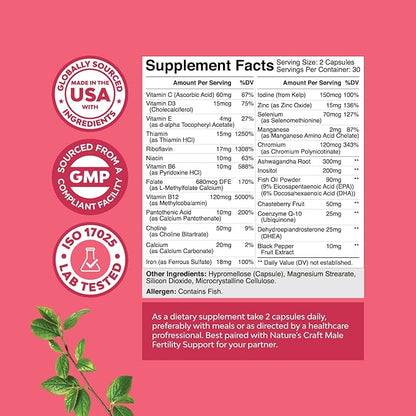 Female Fertility Supplement with Prenatal Multivitamins - Fertility Support with Prenatal Choline Inositol Folate Chasteberry and CoQ10 Fertility Blend for Women to Promote Conception - 60 Count