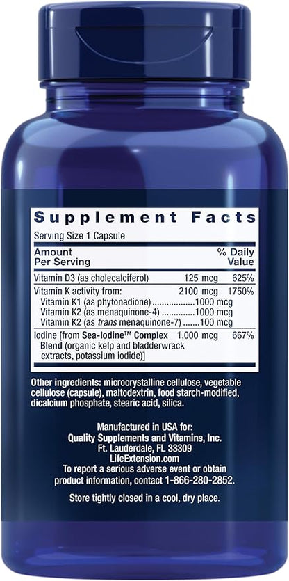 Life Extension Vitamins D and K with SeaIodine Bone Brain Thyroid Arterial Support Non GMO Once Daily Gluten Free, 60 Count