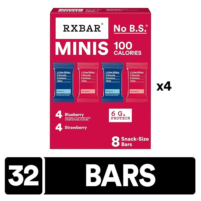 RXBAR Minis Protein Bars, 6g Protein, Gluten Free Snacks, Variety Pack (4 Boxes, 32 Count)
