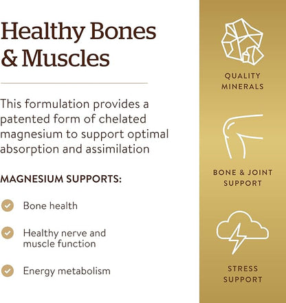 Solgar Chelated Magnesium, 250 Tablets - Supports Nerve & Muscle Function - Promotes Healthy Bones - Vital for Cellular Energy Release - Non-GMO, Vegan, Gluten Free, Dairy Free - 62 Servings