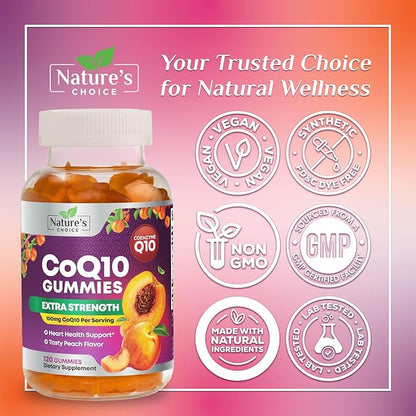 CoQ10 Gummies for Adults - Coenzyme Q10 100mg Per Serving - 3X Strength, High Absorption Antioxidant Supplement for Heart Health Support & Energy Production - Co Q10 (Coq 10) Supplements - 120 Gummies