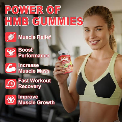 2 Pack HMB and L-Leucine Gummies, HMB and Leucine for Muscle Growth, Muscle Relief, for Men & Women, Vegan, Sugar-Free, Raspberry Flavor, 120 Count
