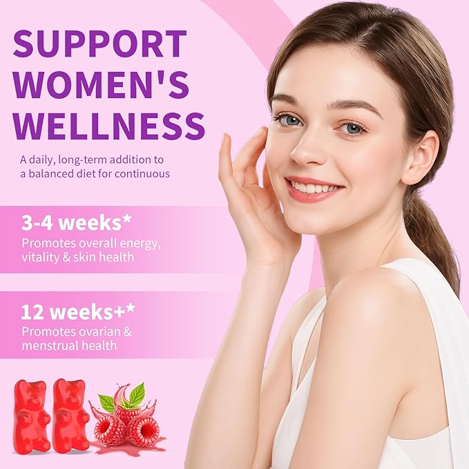 Myo-Inositol & D-Chiro Inositol Gummies, 40:1 Ratio Inositol Supplement with Vitamin D3, Magnesium Glycinate, Folate & Zinc, for Female Health & Wellness, Raspberry Flavor, 60 Count