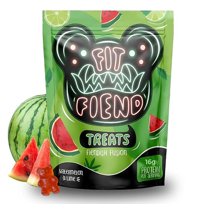 FitFiend High Protein Gummies, 16g of Protein Gummy Snacks for Adults, Healthy Snack Gummy Bears Candy Alternative Gummys for Post Workout Muscle Recovery Women Men - Watermelon Lime