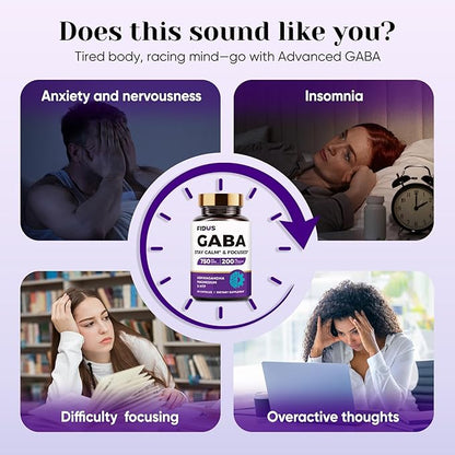 1050mg GABA L-Theanine Ashwagandha - Made in USA - Advanced Sleep Aid & Calm- Magnesium, 5-HTP, Vitamin B6 & B12, GABA (Gamma Aminobutyric Acid) Supplement - Melatonin-Free & Non-Habit Forming
