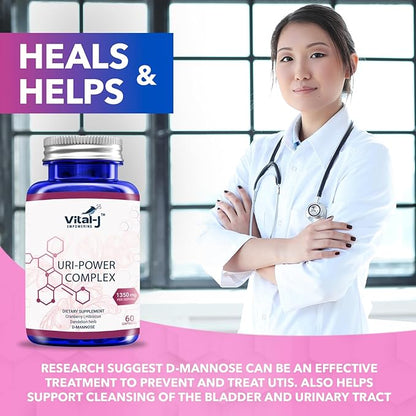 4-IN-1 URI POWER COMPLEX 1350mg - D Mannose, Cranberry, Hibiscus, and Dandelion Herb - Naturally Cleanse the Bladder and Urinary Tract 60 capsules – Specialized Approach for UTI Avoidance