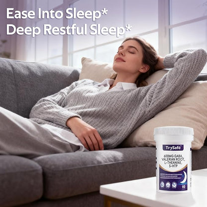 600mg GABA Sleep Aid* for Adults with 200mg Valerian Root, 100mg L-theanine, 60mg 5-HTP | Helps The Body Ease Into Sleep* & Maintain Deep Restful Sleep*, 60 Capsules, 30 Day Supply