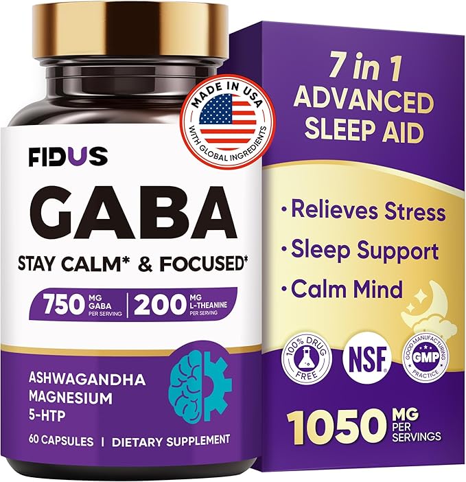 1050mg GABA L-Theanine Ashwagandha - Made in USA - Advanced Sleep Aid & Calm- Magnesium, 5-HTP, Vitamin B6 & B12, GABA (Gamma Aminobutyric Acid) Supplement - Melatonin-Free & Non-Habit Forming