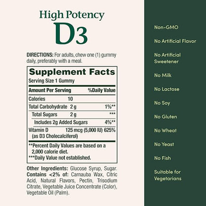 Nature’s Bounty Vitamin D 5000 IU Gummies, Vitamin D3 High Potency Immune Support & Bone Health Supplement, 5000 IU in 1 Gummy, Strawberry Flavor, 2 month Supply, 60 Vegetarian Gummies for Adults