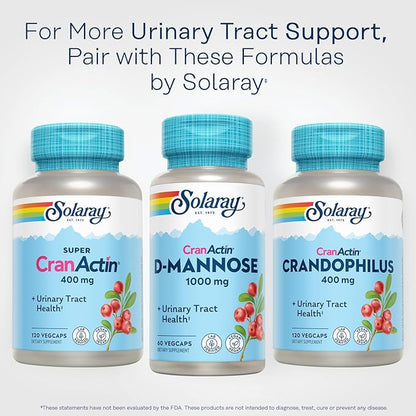SOLARAY D-Mannose with CranActin Cranberry Supplement 400mg, Urinary Tract Health & Bladder Support Capsules with Vitamin C for Immune Function, Vegan, 60 Day Guarantee, 30 Servings, 60 VegCaps