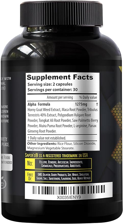 Alpha Testosterone Booster for Men - Increase Size Enlargement Pills for Men - Male Enhancing Supplement Energy, Strength, Stamina, Endurance, Performance - Male Enhancement Testosterona Para Hombre