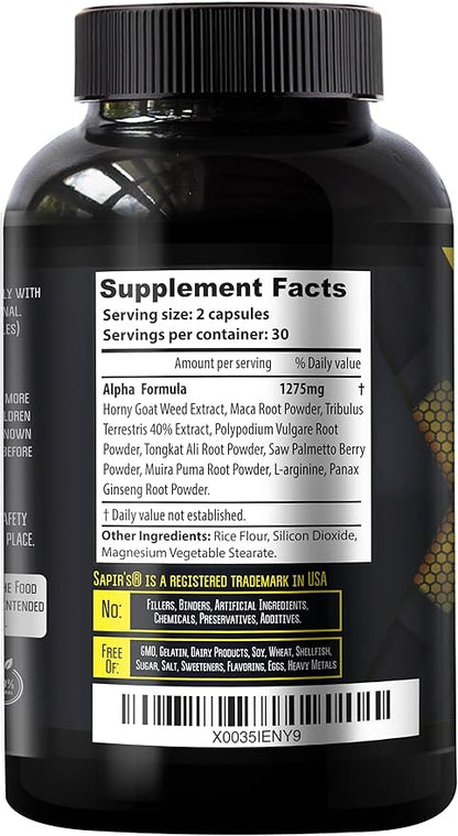 Alpha Testosterone Booster for Men - Increase Size Enlargement Pills for Men - Male Enhancing Supplement Energy, Strength, Stamina, Endurance, Performance - Male Enhancement Testosterona Para Hombre