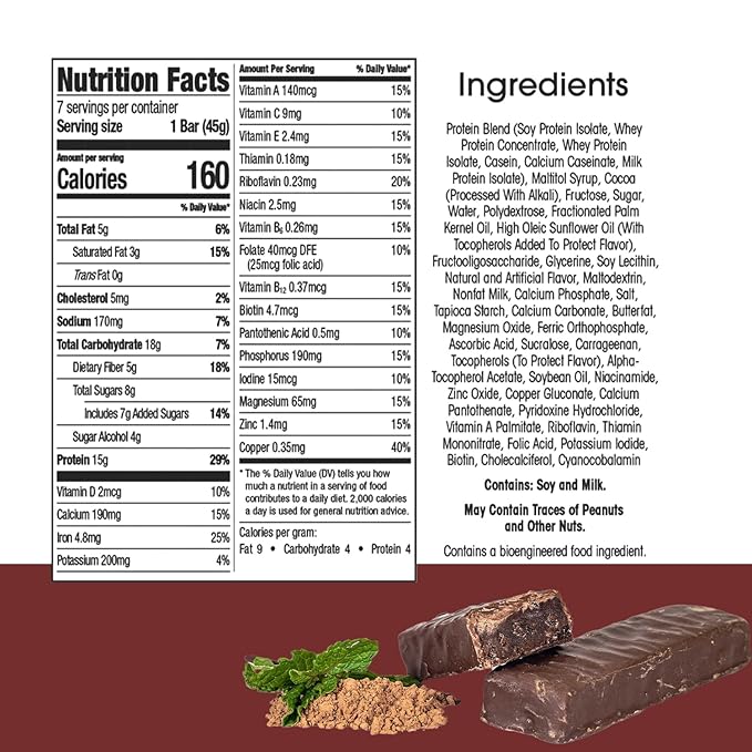 BestMed - High Protein Nutrition Bar - Low-Carb, 15g Protein, Low Sugar, High Fiber, Low Calorie, Meal Replacement Bar (Peppermint Cocoa, 3 Box - 21 Count)