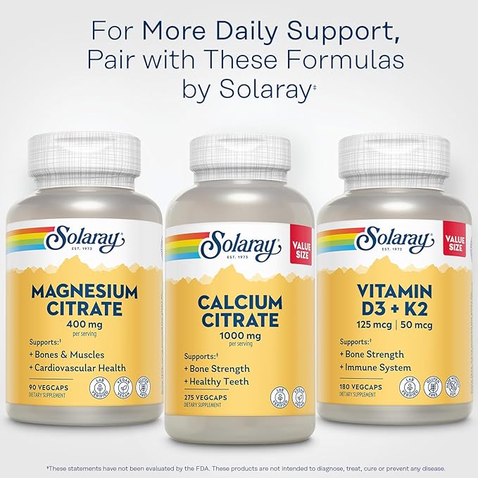 SOLARAY Magnesium Citrate 400mg - Magnesium Supplement - Bone Health, Muscle, Relaxation and Heart Health Support - Vegan, Gluten Free - 30 Servings, 90 VegCaps