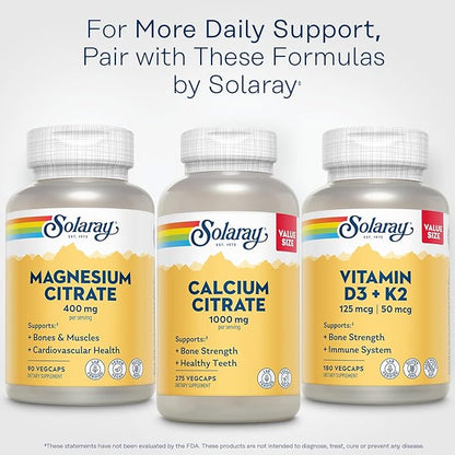 SOLARAY Magnesium Citrate 400mg - Magnesium Supplement - Bone Health, Muscle, Relaxation and Heart Health Support - Vegan, Gluten Free - 30 Servings, 90 VegCaps