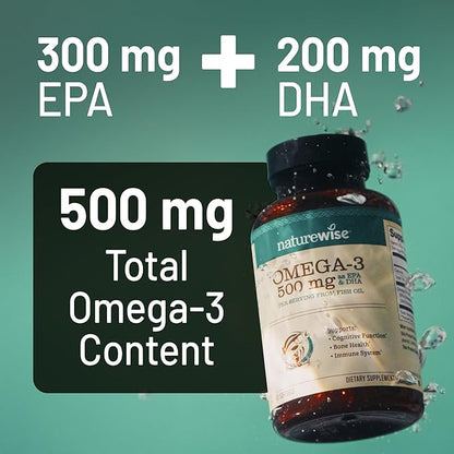 NatureWise Omega 3 Fish Oil - 500 mg per Pill - EPA & DHA - Immune Support, Brain & Optimal Wellness - Gluten and Soy Free, Non-GMO - 60 Softgels[2-Month Supply]