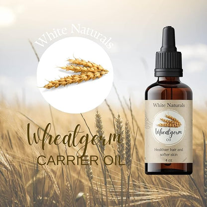 White Naturals Wheatgerm Carrier Oil, Cold-pressed Unrefined, Organic 100% Pure, Wheat Germ, Rich in Vitamin E, For Skin, Hair, Nails & Stretch Marks