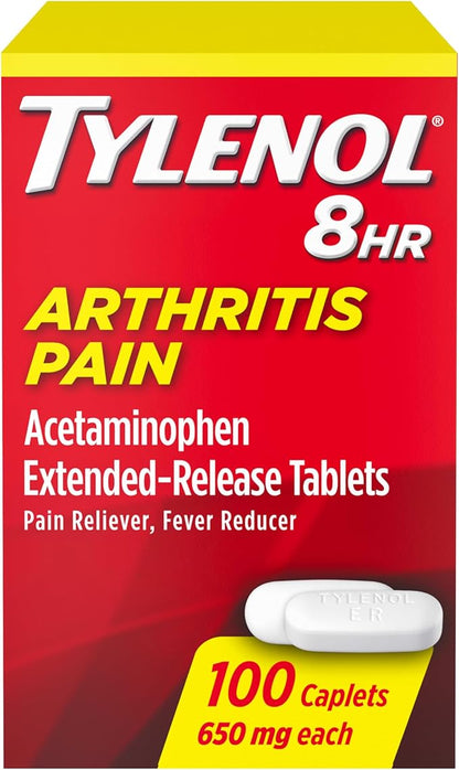 Tylenol 8HR Arthritis Pain Relief Caplets, Fast, Strong Pain Relief, 650 mg Acetaminophen for Minor Arthritis & Joint Pain, Fever Reducer, Extended Release, Won't Irritate Stomach, 100 Count
