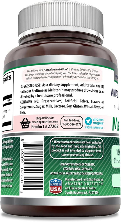 Amazing Formulas Melatonin Supplement | Unflavored | 12 Mg Per Serving | 180 Tablets | Non-GMO | Gluten-Free | Made in USA