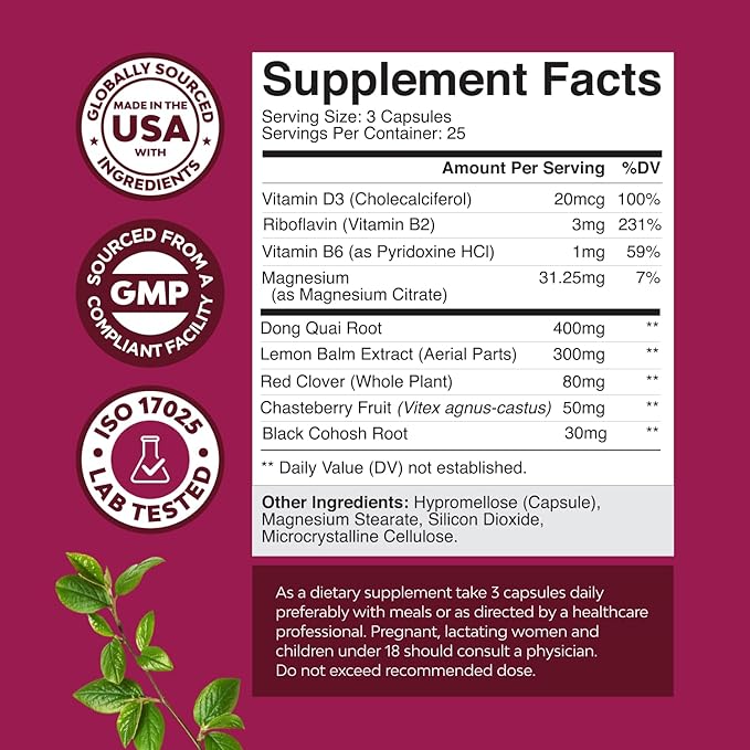 Soy Free Menopause Supplement for Women - Herbal Menopause Support for Night Sweats Hot Flashes Mood Support and Hormone Balance for Women with Black Cohosh & Vitex Chaste Berry - 75 Count - 2 Pack
