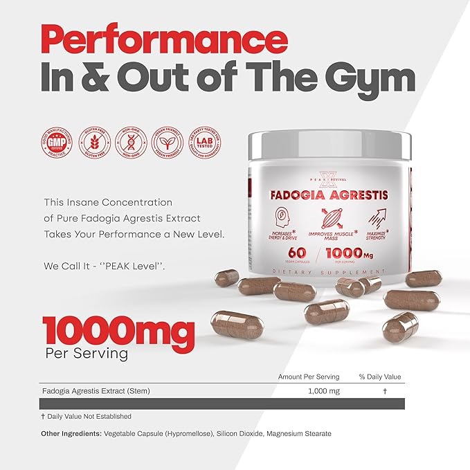 Testosterone Booster for Men with Fadogia Agrestis 1000mg Per Serving - Improve Natural Testosterone production, Increase Energy and Muscle Growth - Workout Supplement USA Made (60 Capsules)