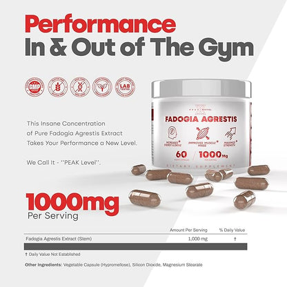 Testosterone Booster for Men with Fadogia Agrestis 1000mg Per Serving - Improve Natural Testosterone production, Increase Energy and Muscle Growth - Workout Supplement USA Made (60 Capsules)